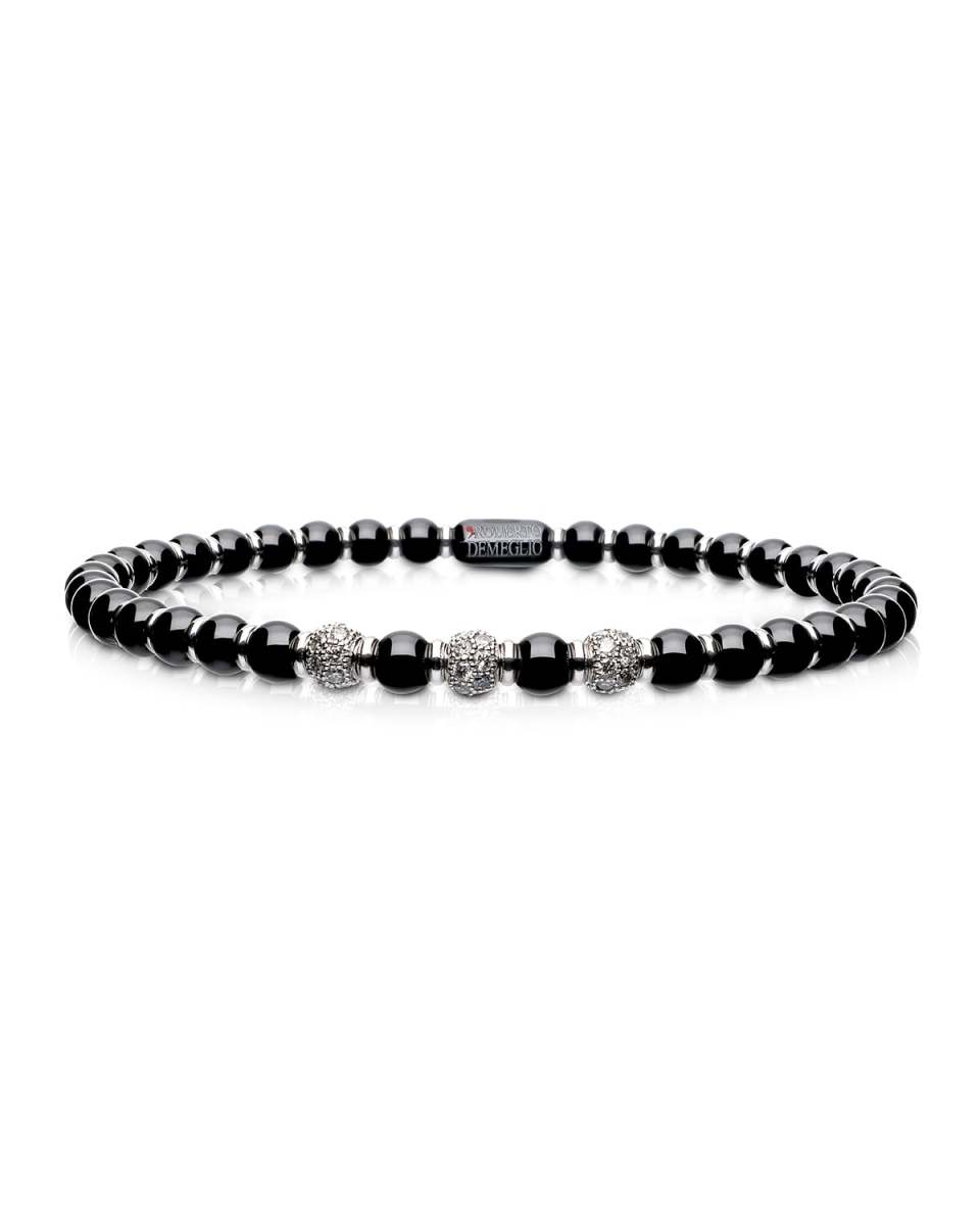 Sfera Ceramic and 18K White Gold Diamond 3-Bead Stretch Bracelet, Black